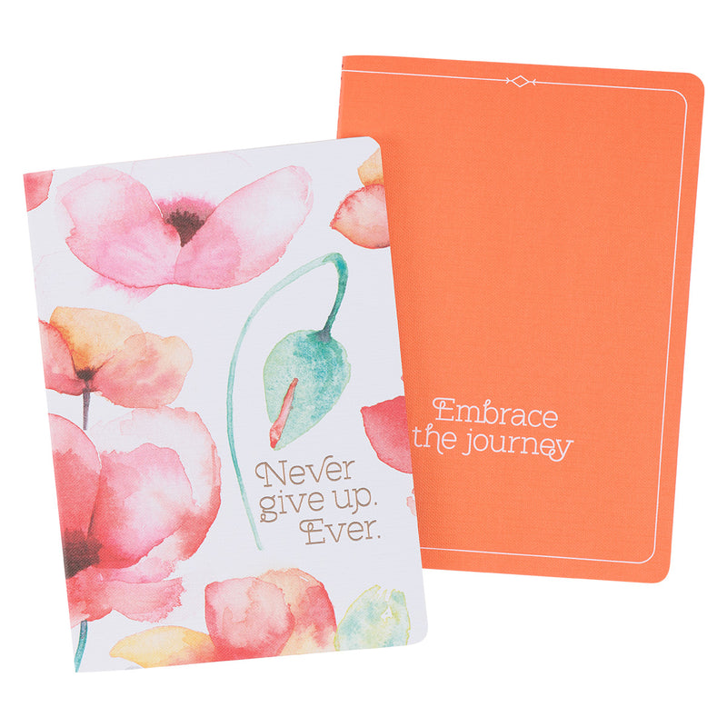 Never Give Up Ever Coral Poppies Two-Piece Medium Notebook