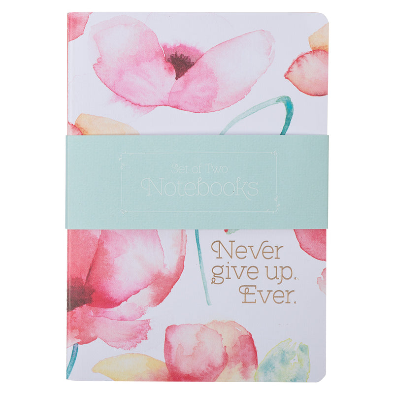 Never Give Up Ever Coral Poppies Two-Piece Medium Notebook