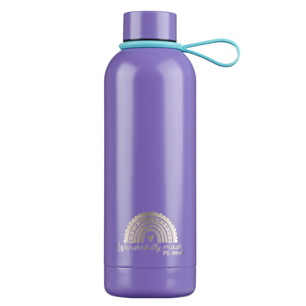 Wonderfully Made Purple Stainless Steel Water Bottle with Decorative Sticker Sheet