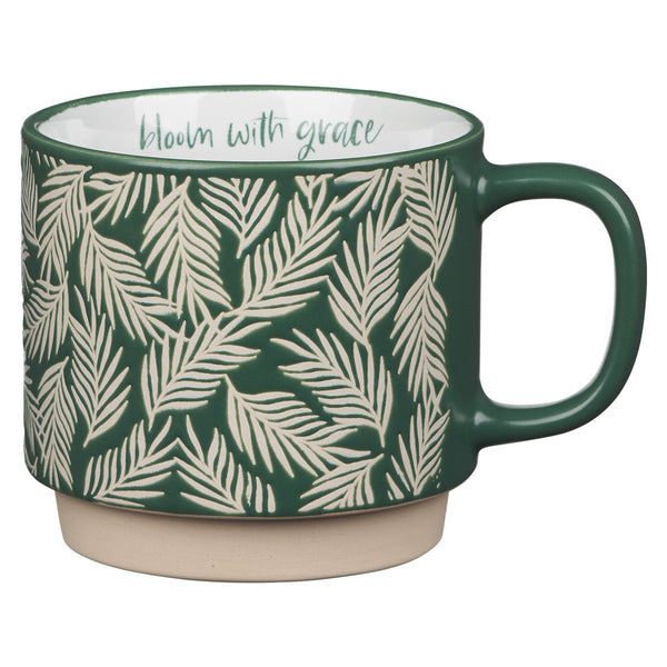 Bloom With Grace Dark Green Ceramic Mug With Leaf Motif