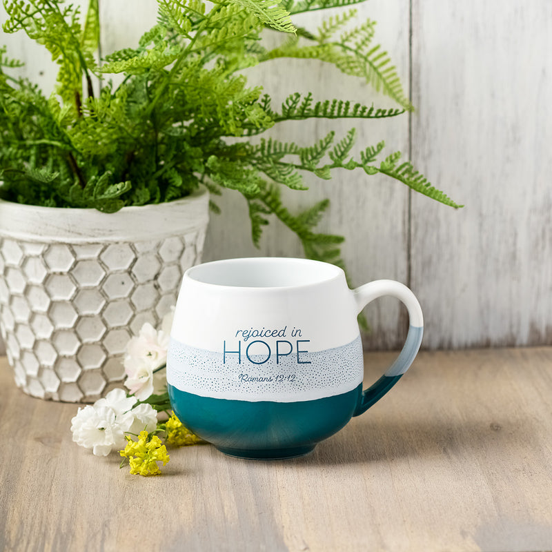 Rejoiced In Hope Blue Ceramic Mug - Romans 12:12