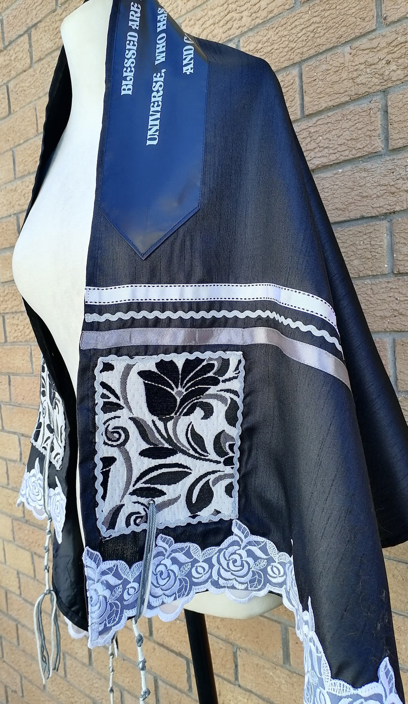 SLM Black & White Silk Prayer Shawl