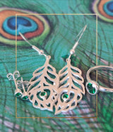 Peacock Feather Earrings Sterling Silver With Emerald Stones
