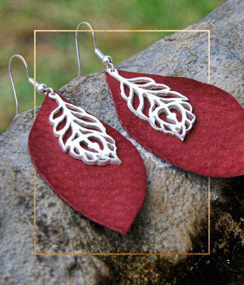 Red Peacock Feather Earrings